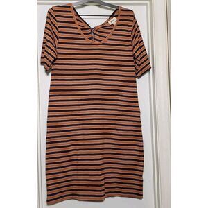 Pact Harvest‎ Striped Avery Dress Women's Size Large Orangish Brown Navy